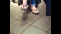 Candid Feet In Flip Flops @ Starbucks 1