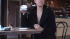 Nervous Mature Brunette Flasher In Cafe